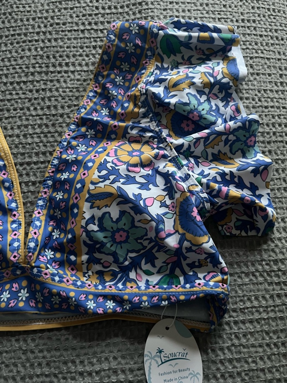 High-Waisted Floral Ruffle Bikini Set - Blue Multi - Picture 4 of 9